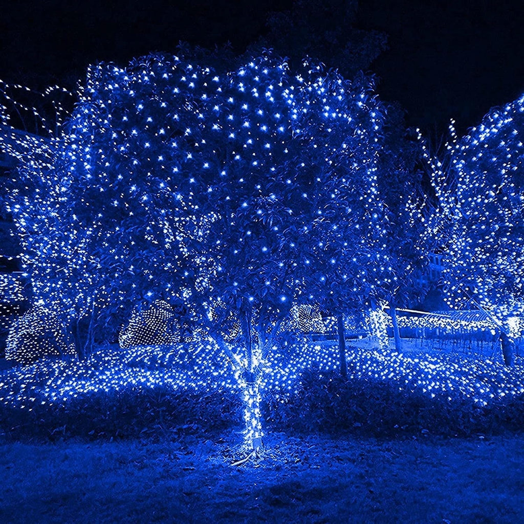 Solar Net Mesh String Lights, 9.8ft x 6.6ft 192 LED Outdoor Waterproof LED Decorative Lights with Remote for Party Christmas Holiday Garden Patio, Blue