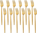 12 PCS Modern Stainless Steel Dinnerware Flatware Set, Reusable Popular Dinner Fork, Widely Use on Home, Restaurant, Party, 8.6 Inch, Gold