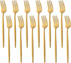 12 PCS Modern Stainless Steel Dinnerware Flatware Set, Reusable Popular Dinner Fork, Widely Use on Home, Restaurant, Party, 8.6 Inch, Gold