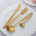 12 PCS Modern Stainless Steel Dinnerware Flatware Set, Reusable Popular Dinner Fork, Widely Use on Home, Restaurant, Party, 8.6 Inch, Gold