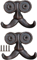 2 Pack Wall Hooks Cast Iron Mustache Hook Vintage Coat Hook Wall Mounted Coat Hooks Country House Double Hook Suitable for Garden Kitchen Utensils(Vintage Black)