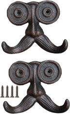 2 Pack Wall Hooks Cast Iron Mustache Hook Vintage Coat Hook Wall Mounted Coat Hooks Country House Double Hook Suitable for Garden Kitchen Utensils(Vintage Black)