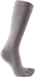Mens Knee High Toe Socks Cotton Five Finger Sports Running Long Tube Calf Socks, 4 Pairs