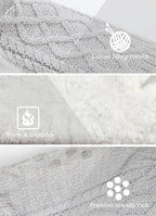Women Knitted Slipper Socks Cozy Sherpa Fuzzy Non Slip Winter Indoor Double Layer Bedroom Grey Medium Wide