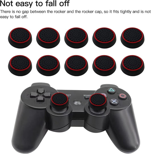 10Pcs Analog Controller Thumb Stick Grip Thumbstick Cap Cover for PS3/PS4/PS5 Controller - Black Background with Red Circle