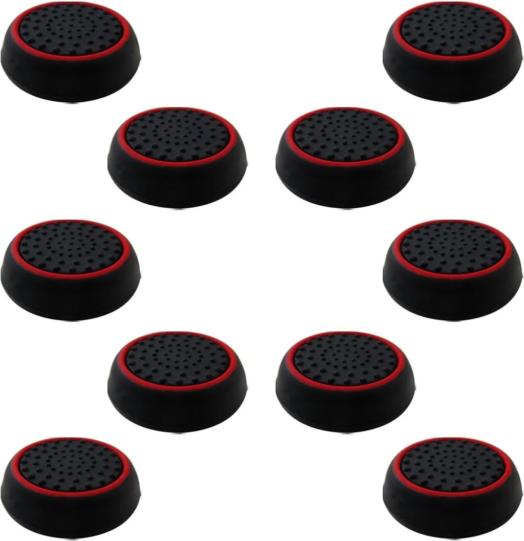 10Pcs Analog Controller Thumb Stick Grip Thumbstick Cap Cover for PS3/PS4/PS5 Controller - Black Background with Red Circle