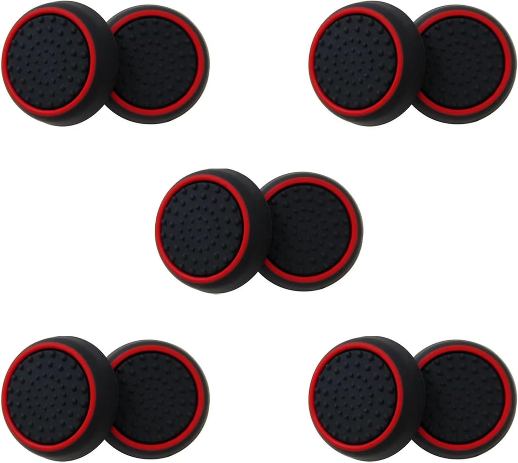 10Pcs Analog Controller Thumb Stick Grip Thumbstick Cap Cover for PS3/PS4/PS5 Controller - Black Background with Red Circle