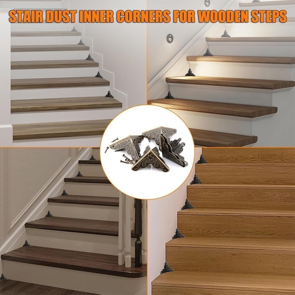 50PCS Dust Catchers for Stairs, Edge Corner Cover with Screws, Table Corner Protectors, Antique Stairs Dust Corners Decorative, for Tables, Walls & Baseboards (Silver, 1.38in)