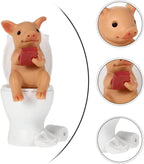 Cabilock Mini Resin Cute Pig Figurines Texting On Toilet Statue, Miniature Piggy Sculpture, Garden Farm Statue Collectible Lawn Ornament Desktop Animals Adornment
