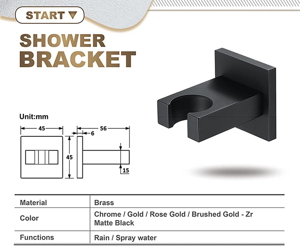 Wall Mounted Bracket for Handheld Shower Head Multicolor Adjustable Holder Design To Meet Any Space Bathroom Showering Spraying Angle Chrome,Brushed gold