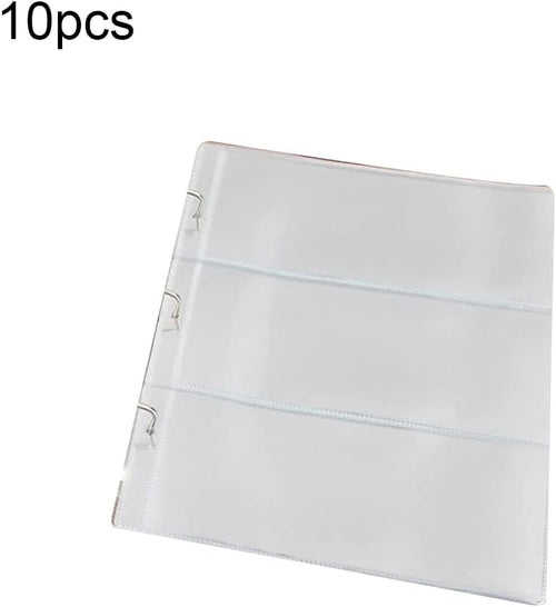 10 Sheets 3-Pocket Clear Paper Bill Holder Stamp Coin Collector Loose Leaf Sheet Collecting Album Page Random