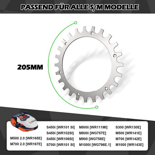 Premium Stainless Steel Spikes for Worx Landroid S/M - 2-Pack with Screws (205mm Wheel)