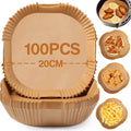 Airfryer Paper (100 sheets) - Airfryer Paper Mat 20 cm - Non-stick Airfryer Paper - Baking Mat - BPA-free - Suitable for 3-6 litre ovens - Baking Tray - Microwave-safe (square)