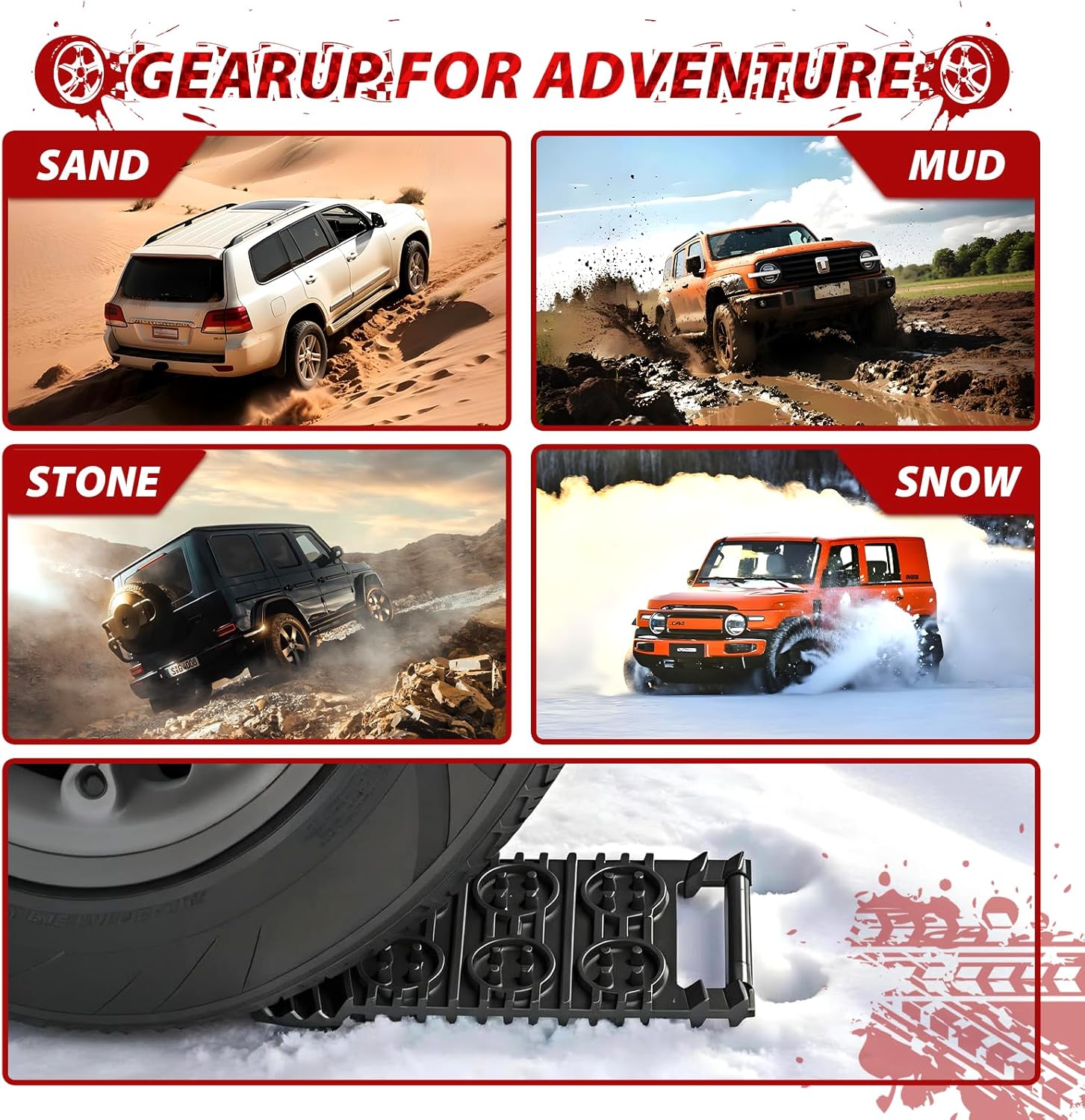 Off-Road Traction Plates | Pack of 2 - Portable emergency tool for extra grip on snow, ice, mud, and sand, suitable for cars, SUVs, ATVs, UTVs, and motorcycles.