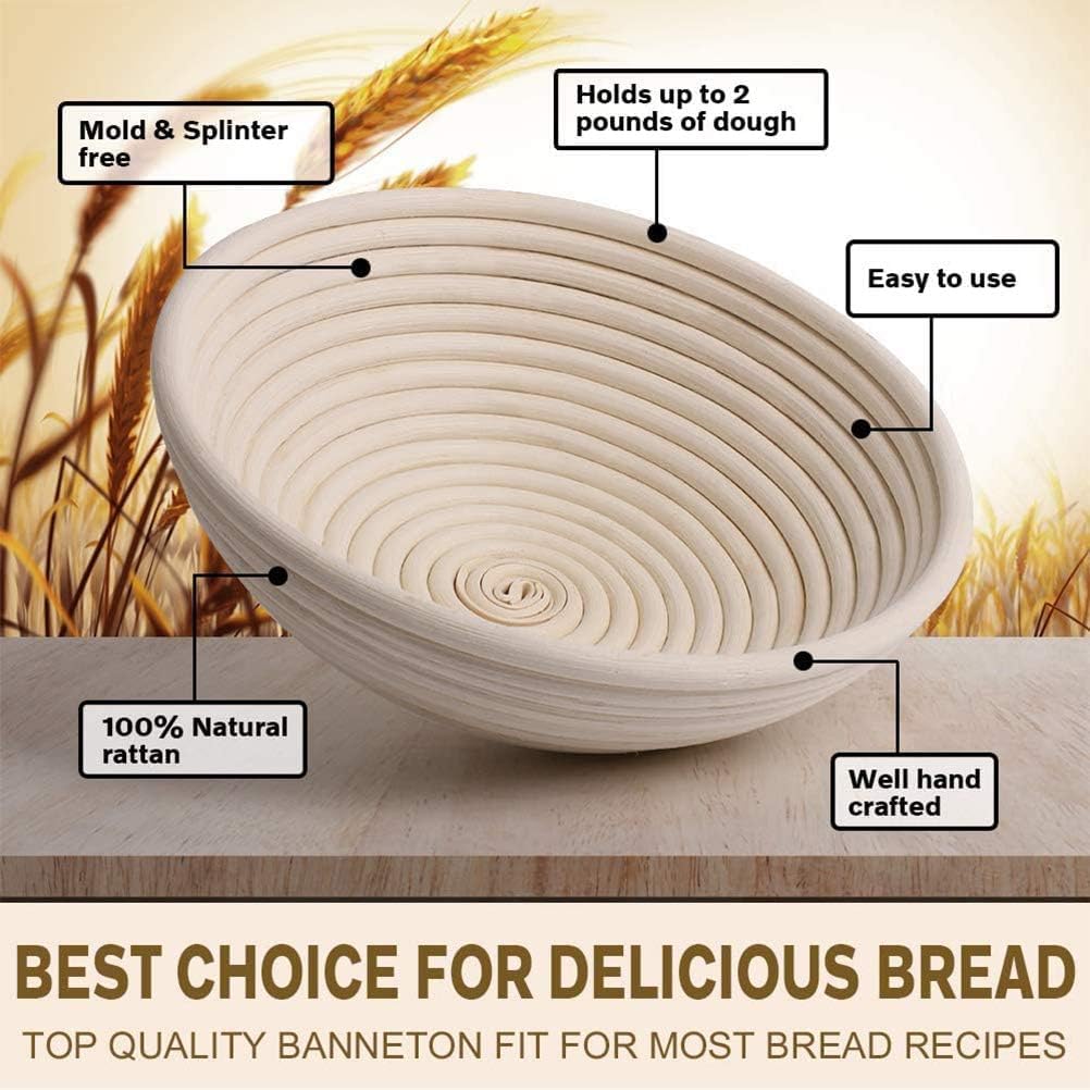 Proofing Basket Ø 25 cm - Bread Baking - Banneton - Proofing Basket Bread - Proofing Basket Round - Rattan Bread Pan - Dough Basket - incl. Dough Linen | 1 piece