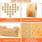 Bread Bag - Kraft paper with transparent window - 23.5*12*5 cm | Small baking bag - Suitable for storing bread, cookies, and snacks - Includes resealable tape