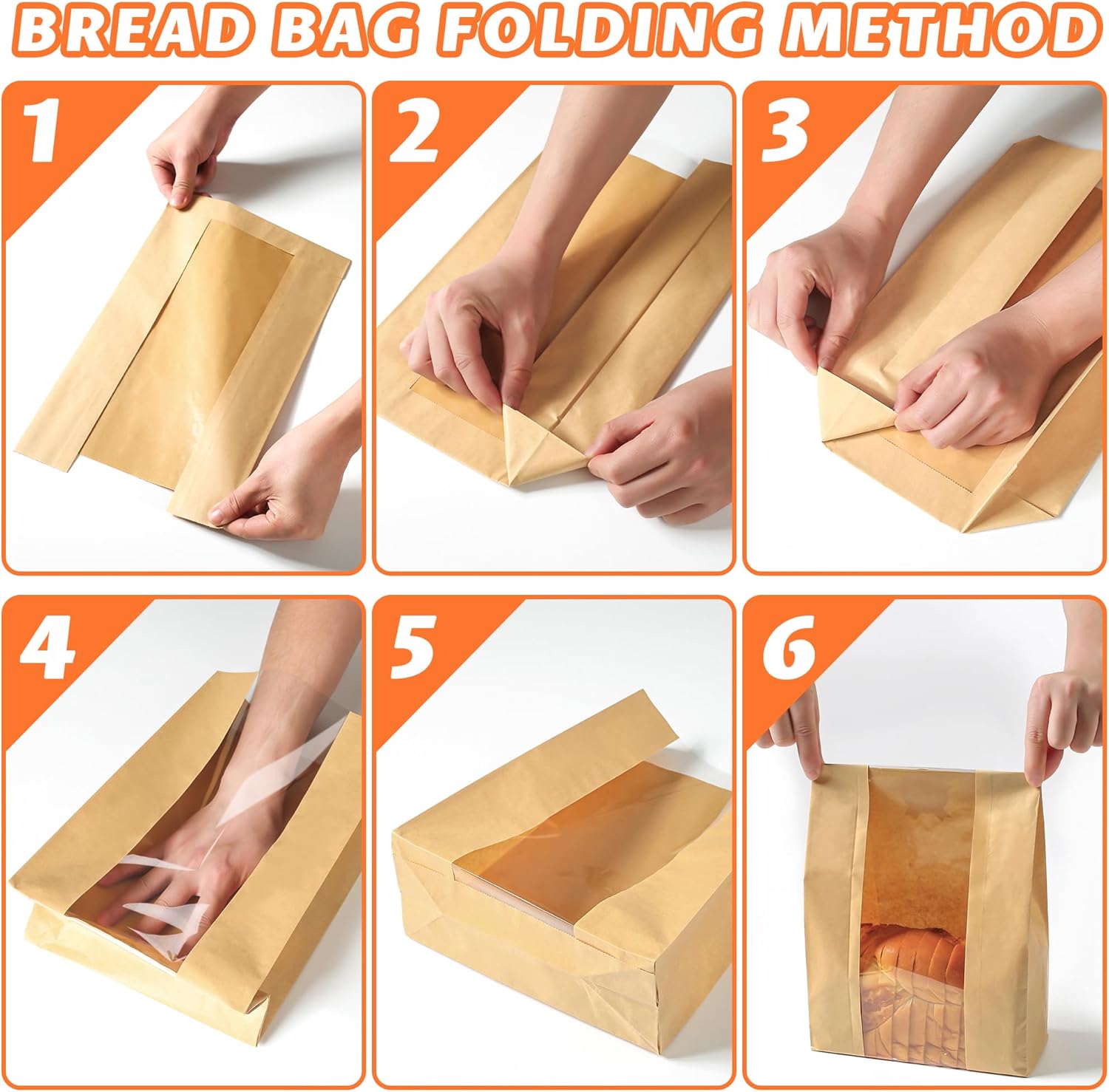 Bread Bag - Kraft paper with transparent window - 30*12*9 cm | Medium baking bag - Suitable for storing bread, cookies, and snacks - Includes resealable tape