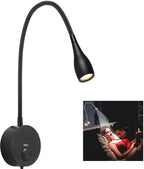 Dimmable Bedside Lamp, Minimalist LED Bedside Reading Lamp, Headboard Wall Mounted with USB Charger (Matte Black)