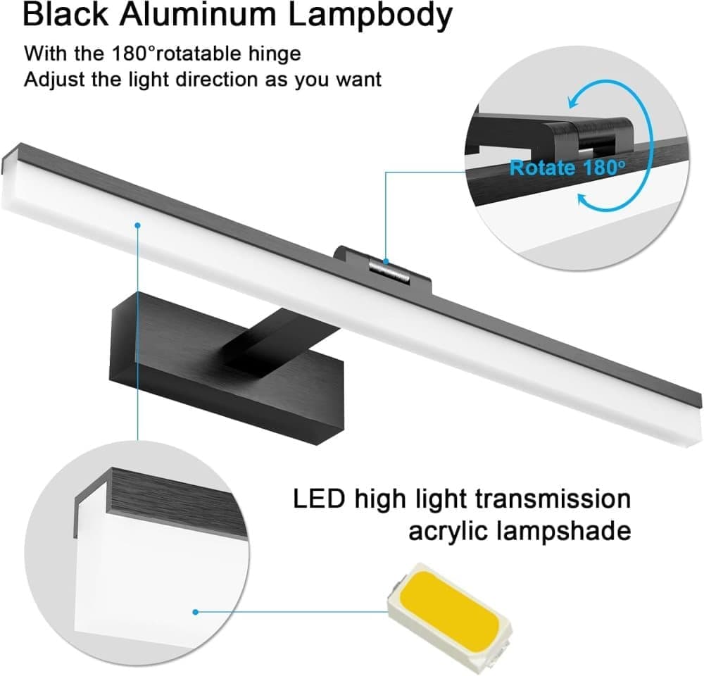 Wall light LED for mirror, adjustable wall light 40-50 cm for bathroom, wardrobe and toilet