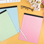 Coloured notepads, set of 3 writing pads 29.5 x 21.4 cm, with micro-perforation and sturdy back, broad lines, 50 sheets per pad, ideal for school, university, office and professional use (blue/pink/green)