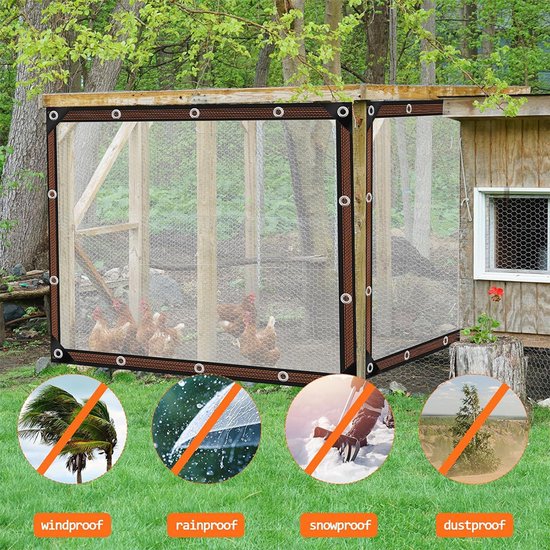 Transparent tarpaulin with eyelets, transparent tarpaulin for outdoor use, waterproof film, woven tarpaulin, canvas, awning, durable, weatherproof, multifunctional tarpaulin 3 x 3m