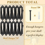 12-Piece Skull Wall Hook Set - Black Steel Hook for Decoration - Includes Mounting Kit