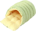 Cat house - Cat basket - Plush and warm - Removable and washable - Closed cat bed for winter - Suitable for indoor and outdoor use in winter, camping, traveling, in the bedroom, living room and apartment - Green and white checkered