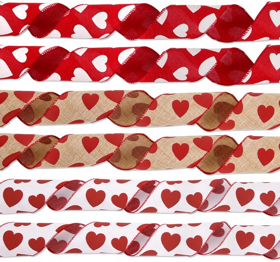 Valentine's Day Ribbons - 3 Rolls - Handmade Ribbons - Heart Pattern - Natural Texture - Suitable for Wrapping Flowers and Party Decorations ?10m?
