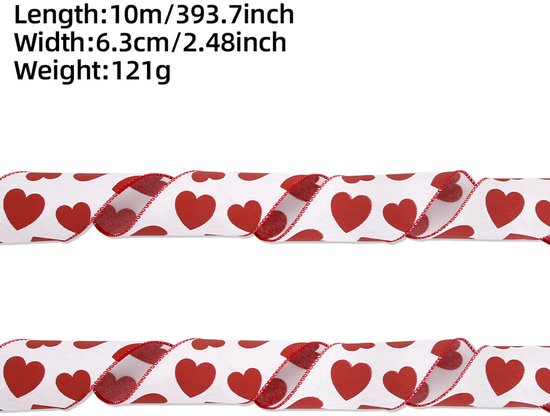 Valentine's Day Ribbons - 3 Rolls - Handmade Ribbons - Heart Pattern - Natural Texture - Suitable for Wrapping Flowers and Party Decorations ?10m?