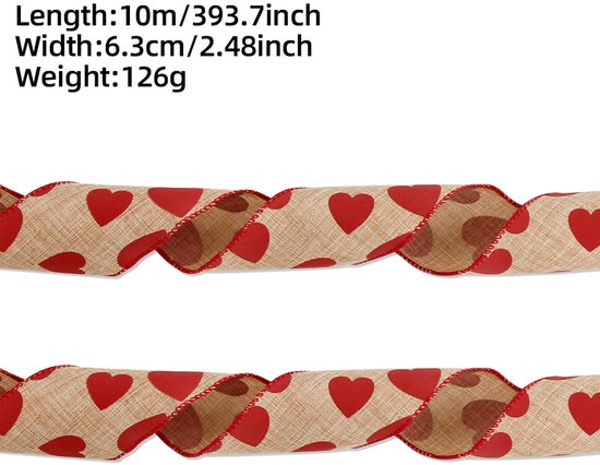 Valentine's Day Ribbons - 3 Rolls - Handmade Ribbons - Heart Pattern - Natural Texture - Suitable for Wrapping Flowers and Party Decorations ?10m?