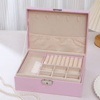 2-Tier Jewelry Box - With Removable Drawer & Lock - Large Storage Capacity For All Jewelry - Pink