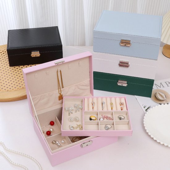 2-Tier Jewelry Box - With Removable Drawer & Lock - Large Storage Capacity For All Jewelry - Pink
