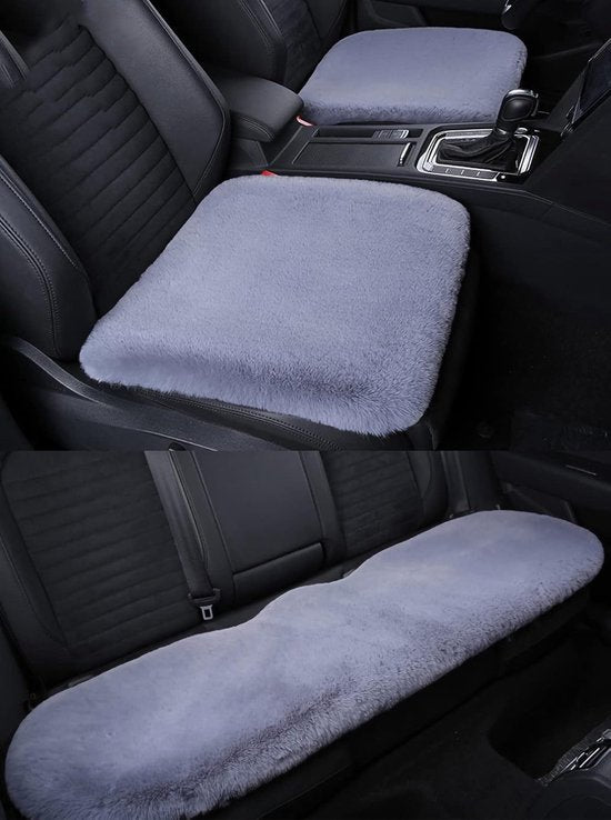 Plush Car Seat Cover - Soft, Warm and Fluffy Faux Rabbit Fur Seat Covers - Front & Back Seat Protectors - Non-Slip Mat - Universal (Pink, 3-Pack)