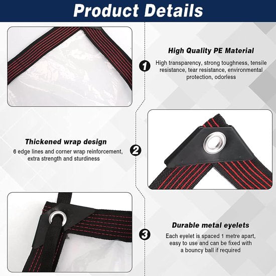 Waterproof Tarpaulin - Transparent - Durable tarpaulin with 10x10 eyelets, Large (Small) transparent tarpaulin for outdoor use - Suitable for camping/patio/fencing, chicken coop, garden plants, tear-resistant tarpaulin