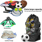 Soccer Net Bag for 10-15 Balls - Large Waterproof, Sturdy Tennis Shoulder Pad, Football-Basketball-Volleyball Bag, Drawstring Handbag - Black