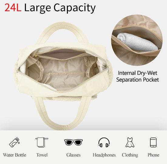 Sports Bag - Waterproof Travel Bag - 24 Liter Carry Bag - Zippered - Lightweight and Durable - Suitable for Gym, Training and Travel（Light Yellow）
