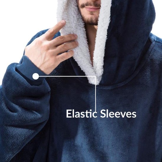 Hooded Blanket with Sleeves - Soft Sherpa Fleece - For Adults - As Homewear & Sleeping Robe - Blue