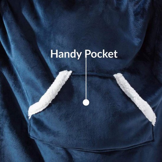 Hooded Blanket with Sleeves - Soft Sherpa Fleece - For Adults - As Homewear & Sleeping Robe - Blue