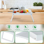 Folding table - Multifunctional folding table for home - Folding bamboo bedside table - Can be used as a dining table, TV table, laptop table, snack table, sofa table or work table - White