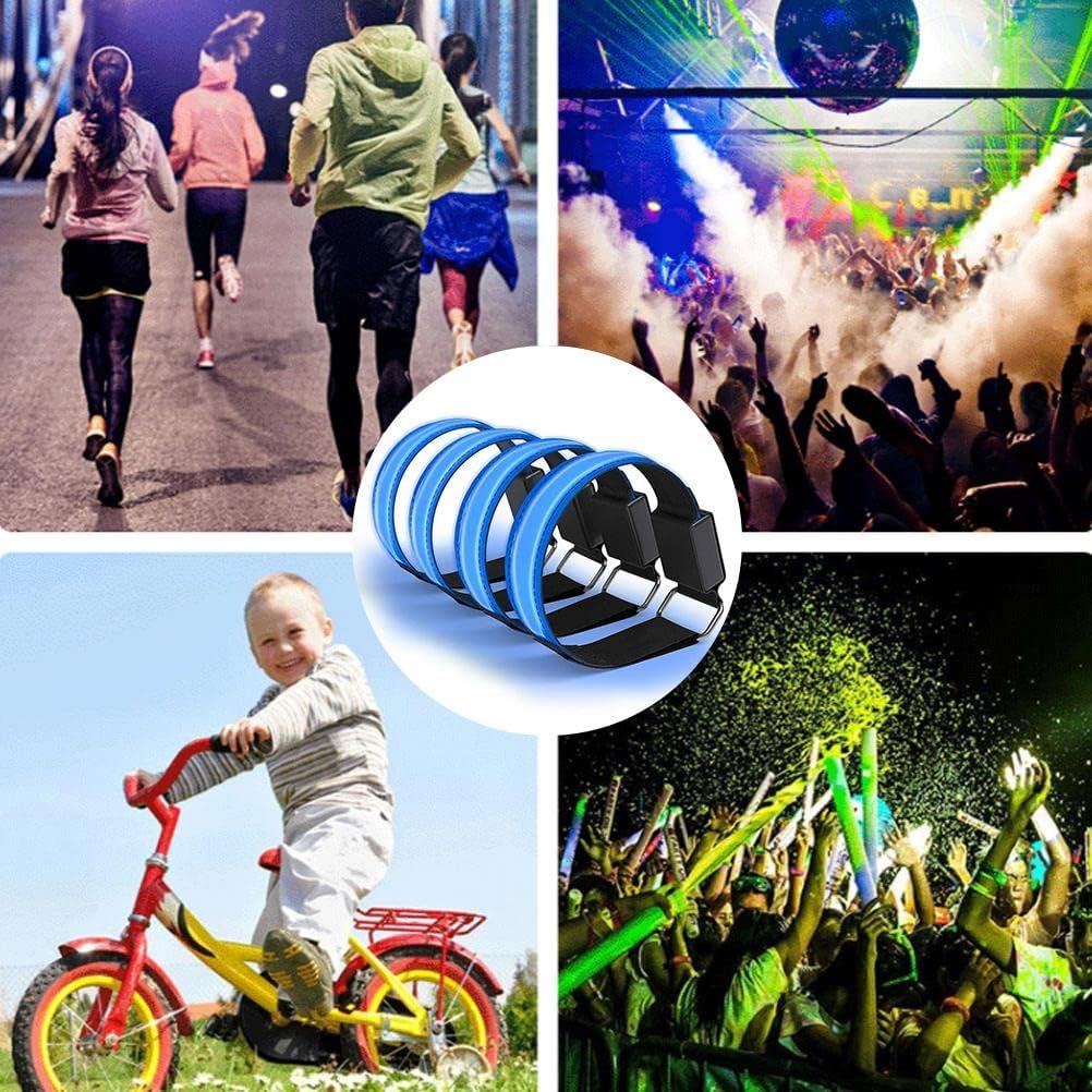 LED Luminous Bracelet - Suitable for Walking, Cycling and Running - 3 Light Modes - Rechargeable Safety Bracelet - Increases Visibility at Night - Green - Set of 4 - Max Circumference 35cm