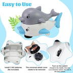 Baby Toys 6–36 Months – Bath Toys – Educational Toys – 2-in-1 Dolphin Bath Toy with LED Light and Music – Induction Water Sprayer and Universal Wheels – Safe ABS Material – Sensory Toys for Motor Skills and Bath Fun