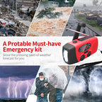 Emergency Radio Solar Wind-Up - Model 2025 - 2000 mAh Power Bank - AM/FM Radio with Flashlight & SOS - Emergency Kit for Camping & Disasters - Red