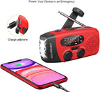 Emergency Radio Solar Wind-Up - Model 2025 - 2000 mAh Power Bank - AM/FM Radio with Flashlight & SOS - Emergency Kit for Camping & Disasters - Red