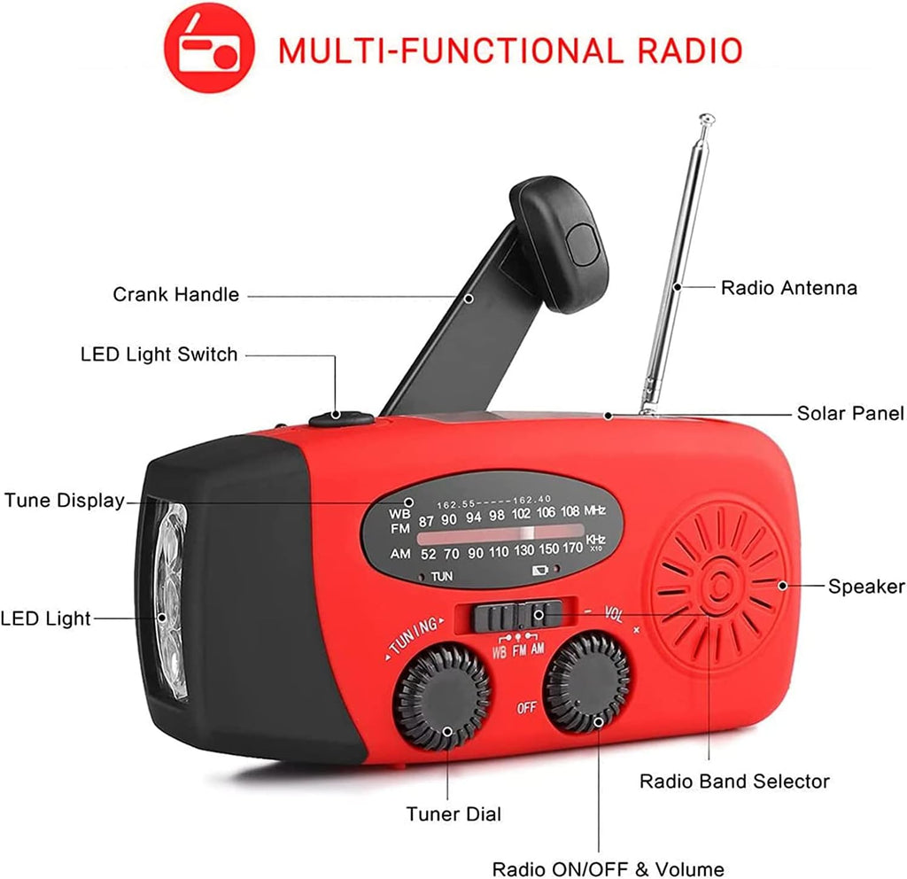 Emergency Radio Solar Wind-Up - Model 2025 - 2000 mAh Power Bank - AM/FM Radio with Flashlight & SOS - Emergency Kit for Camping & Disasters - Black