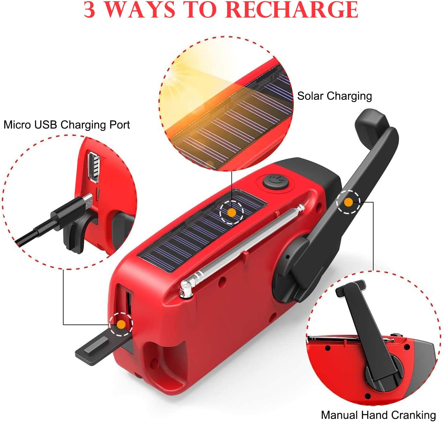 Emergency Radio Solar Wind-Up - Model 2025 - 2000 mAh Power Bank - AM/FM Radio with Flashlight & SOS - Emergency Kit for Camping & Disasters - Black