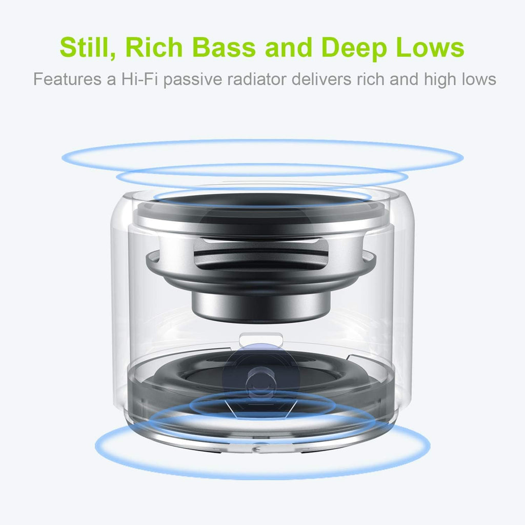 Mini Bluetooth Speaker (Silver) | Portable & Pocket-Sized | Powerful Bass with Passive Radiator | 12-Hour Battery Life | Ideal for Outdoors