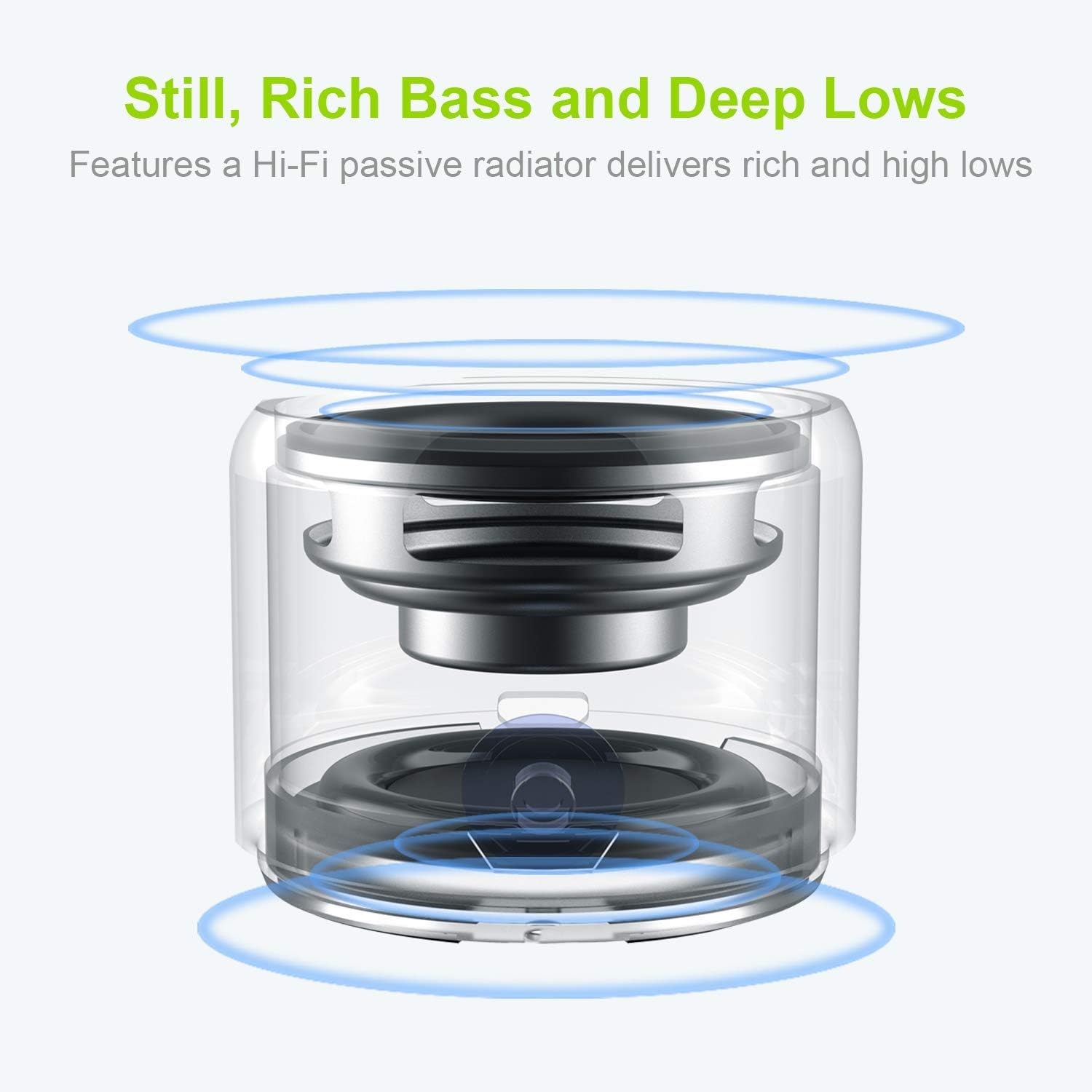 Mini Bluetooth Speaker (Silver) | Portable & Pocket-Sized | Powerful Bass with Passive Radiator | 12-Hour Battery Life | Ideal for Outdoors
