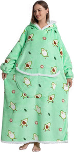 Oversized Hoodie Blanket - Super Soft & Warm - Layered Flannel with Sleeves - Beautiful Print - Fluffy & Non-Marking Interior - Odor-Free - One Size
