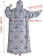 Oversized Hoodie Blanket - Super Soft & Warm - Layered Flannel with Sleeves - Beautiful Print - Fluffy & Non-Marking Interior - Odor-Free - One Size