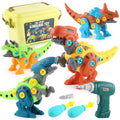 Disassembling Dinosaur Toy - Construction Set with Electric Drill - DIY Construction Toy - Includes Storage Box